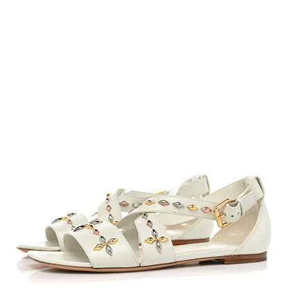 Louis Vuitton Calfskin Stud Flat Sandals 40 White 3 of 9