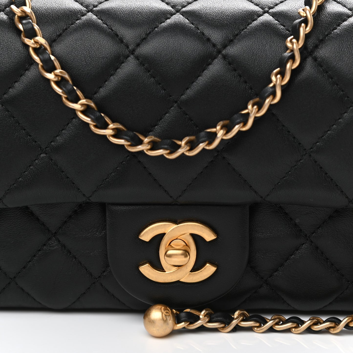 Lambskin Quilted Mini Rectangular Pearl Crush Flap Black