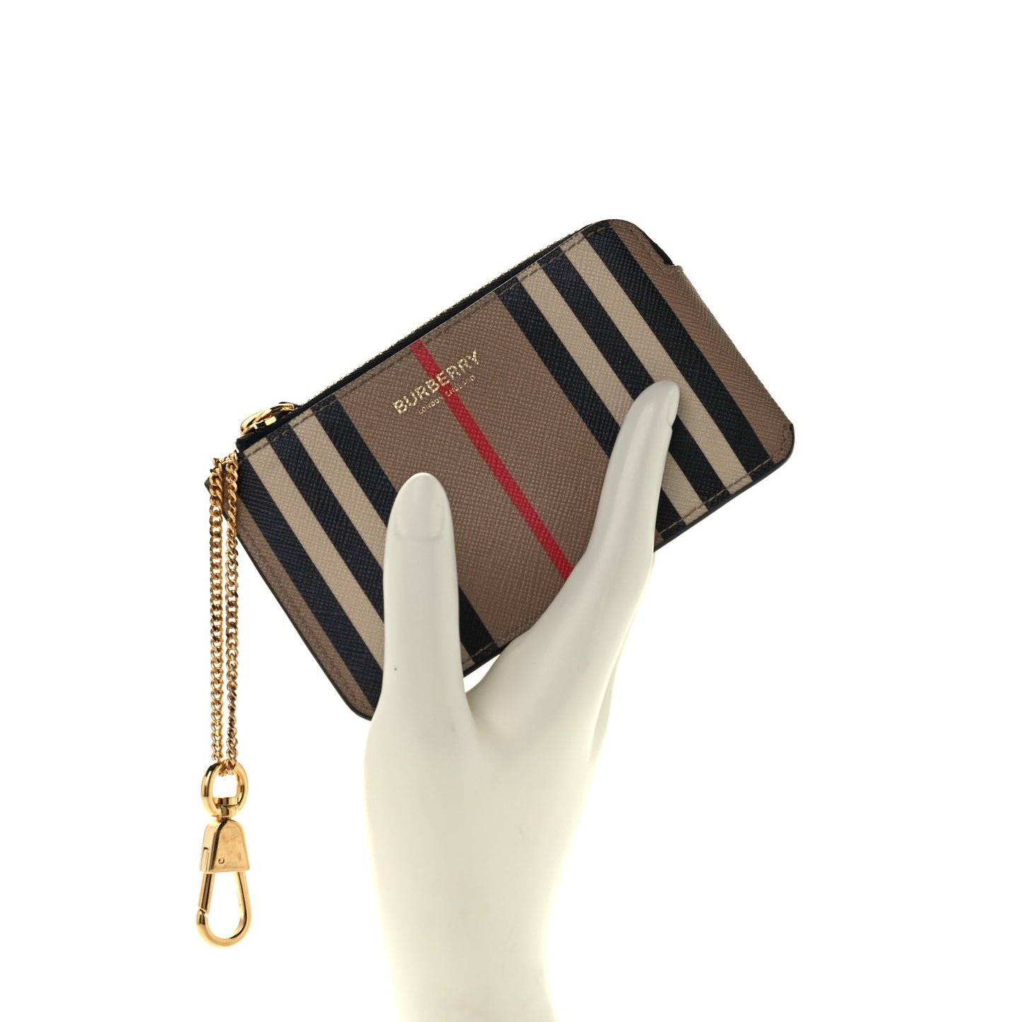 E-Canvas Calfskin Icon Stripe Zip Coin Case Archive Beige