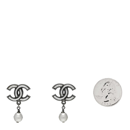 Chanel Pearl CC Drop Earrings Ruthenium Grey 2 of 4