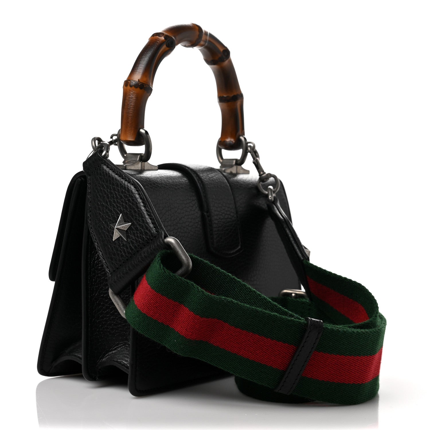 Gucci Dollar Calfskin Crystal Web Mini Dionysus Bamboo Top Handle Bag Black Black Diamond 3 of 9