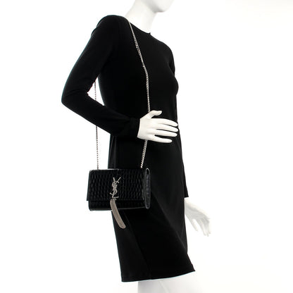 Saint Laurent Calfskin Crocodile Embossed Monogram Small Kate Tassel Satchel Black 2 of 7