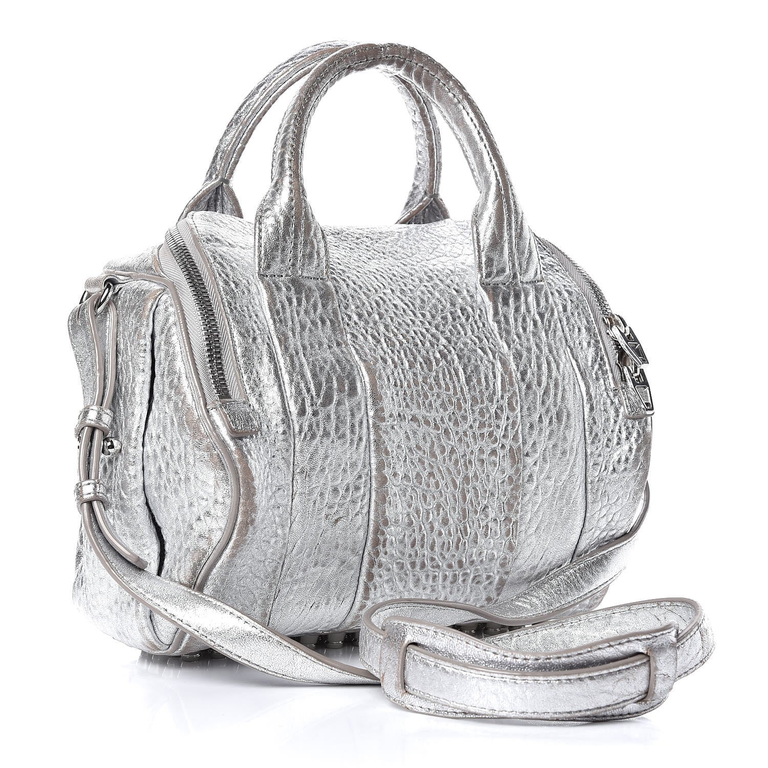 Alexander Wang Metallic Pebbled Lambskin Rockie Rhodium Silver 4 of 18