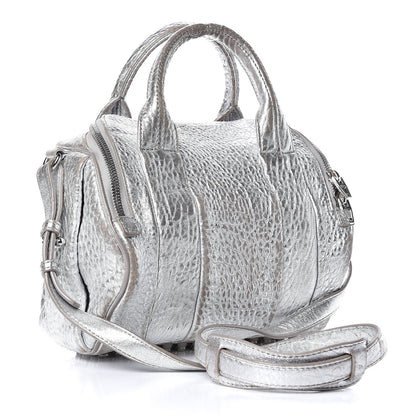 Alexander Wang Metallic Pebbled Lambskin Rockie Rhodium Silver 4 of 18