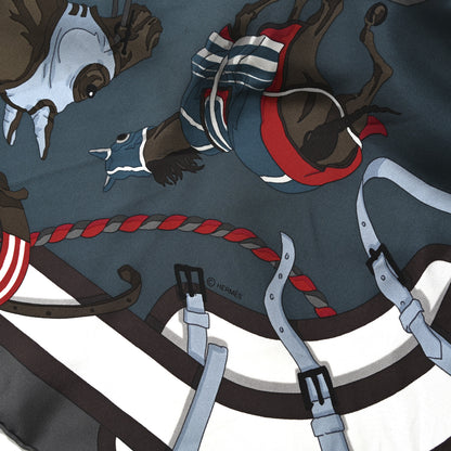 Hermes Silk Ronds De Marche Scarf 90 Petrole Rouge Vert Gris Anthracite 3 of 4