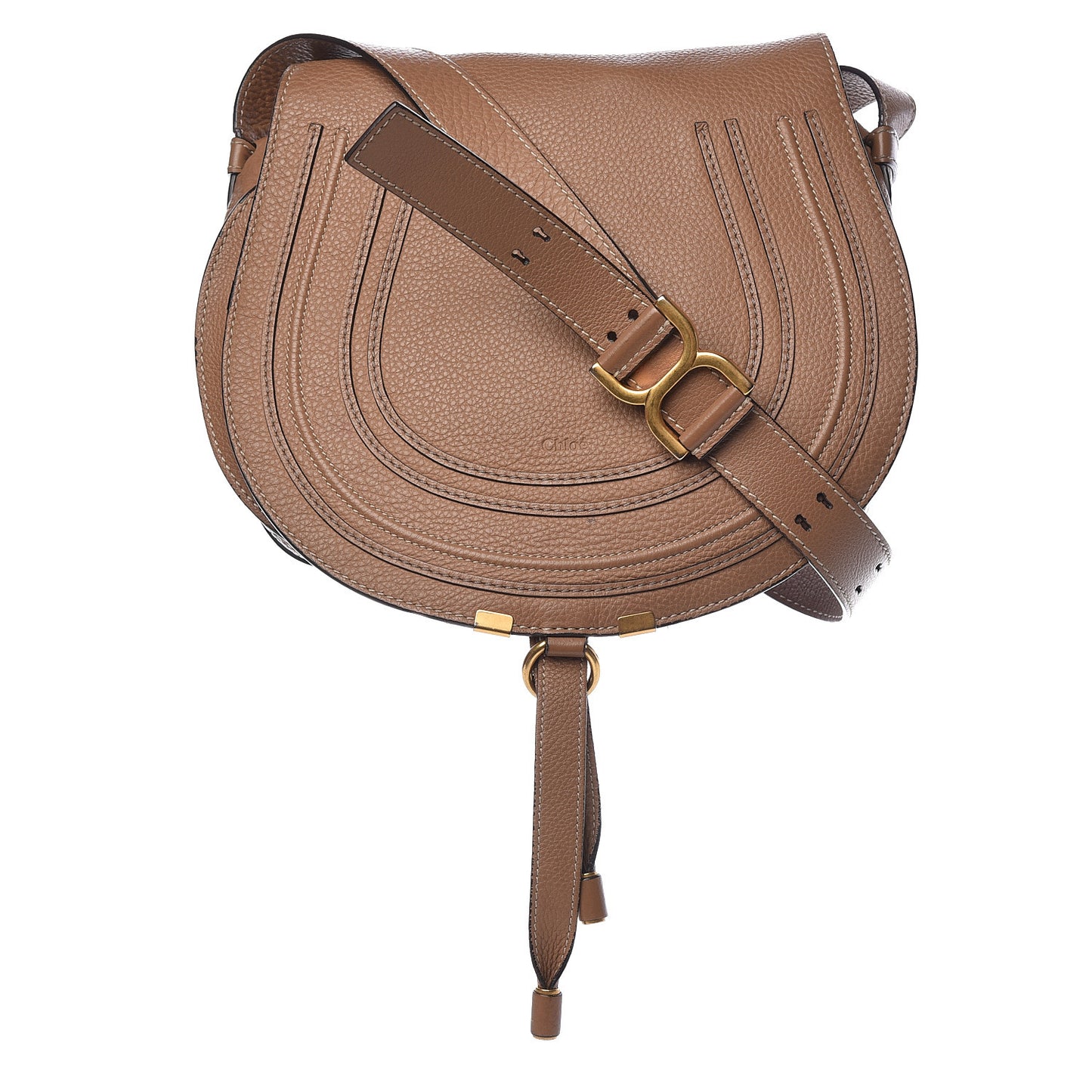 Calfskin Medium Marcie Round Crossbody Bag Nut