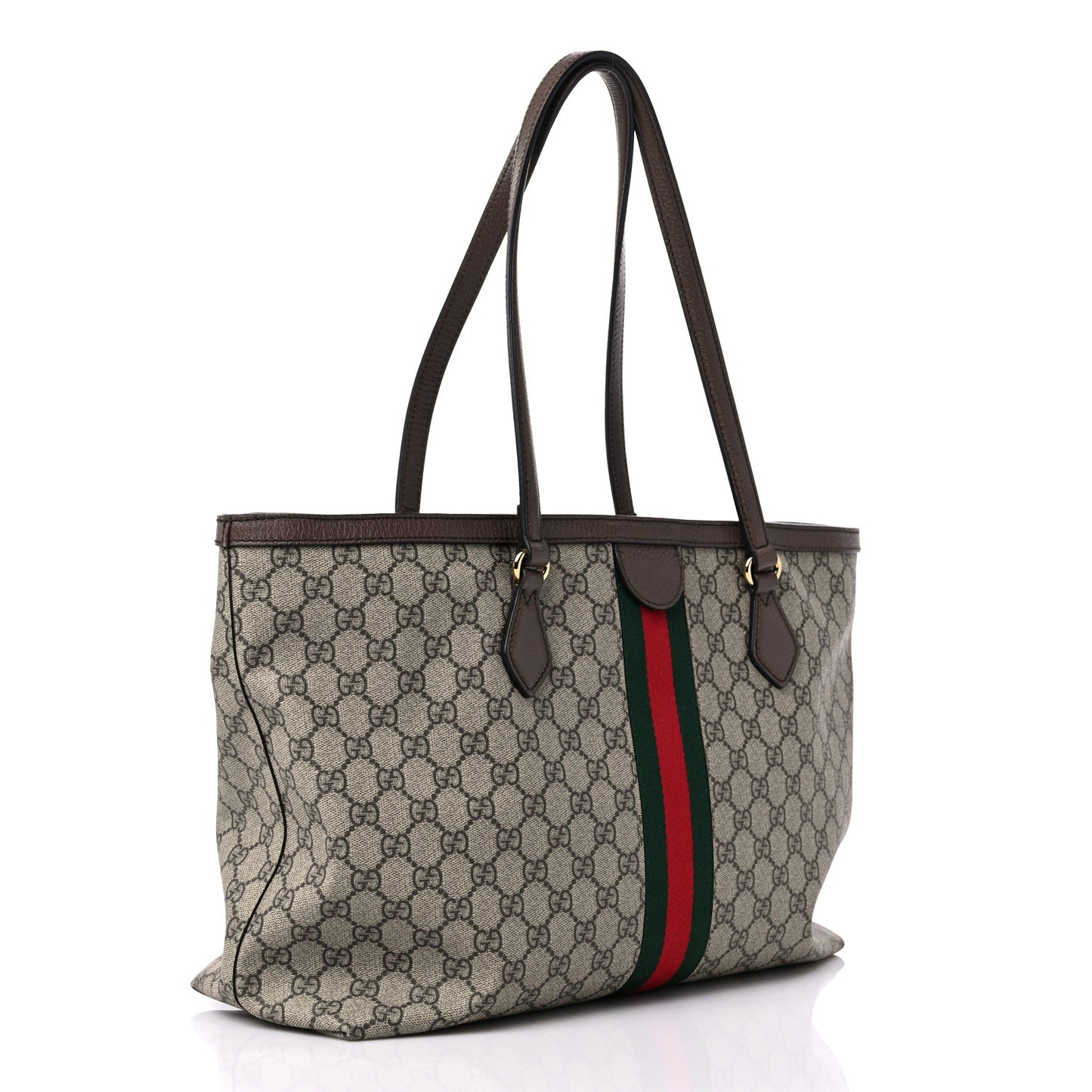 GG Supreme Monogram Textured Calfskin Web Medium Ophidia Shopping Tote Beige Ebony New Acero