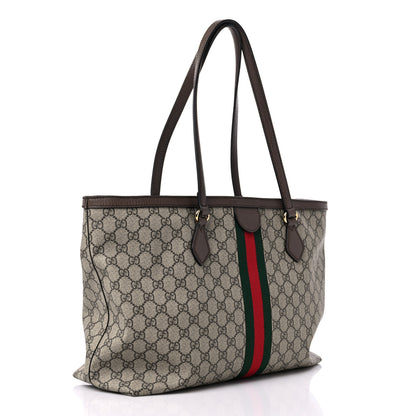 Gucci GG Supreme Monogram Textured Calfskin Web Medium Ophidia Shopping Tote Beige Ebony New Acero 3 of 11