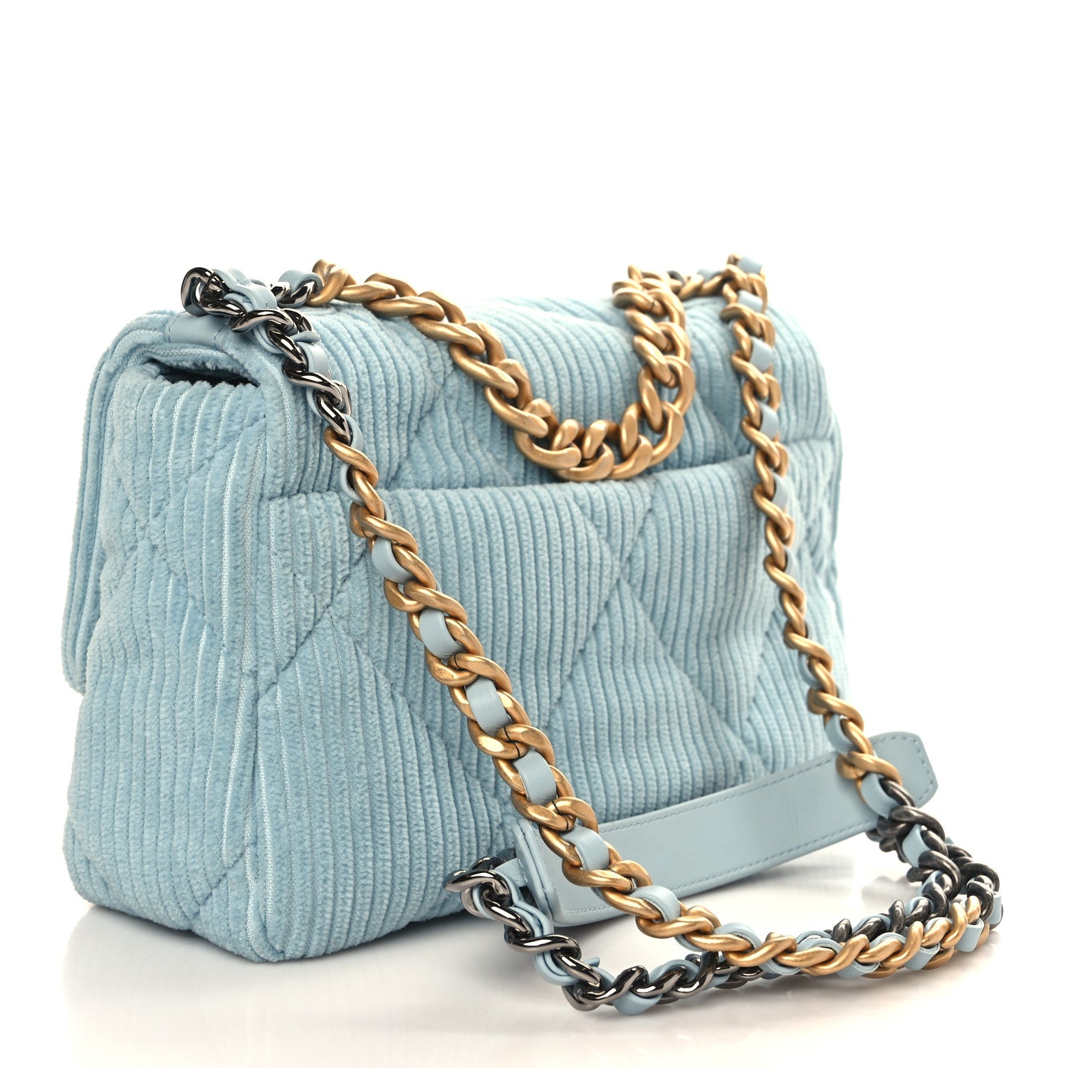 Chanel Corduroy Quilted Medium Chanel 19 Flap Light Blue 3 of 9