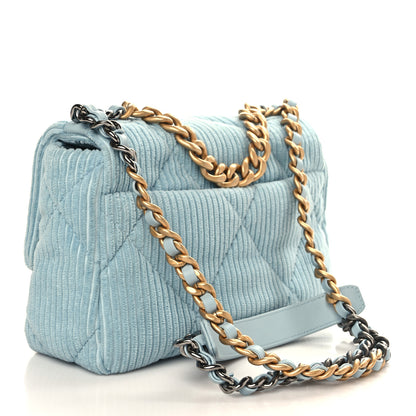 Chanel Corduroy Quilted Medium Chanel 19 Flap Light Blue 3 of 9