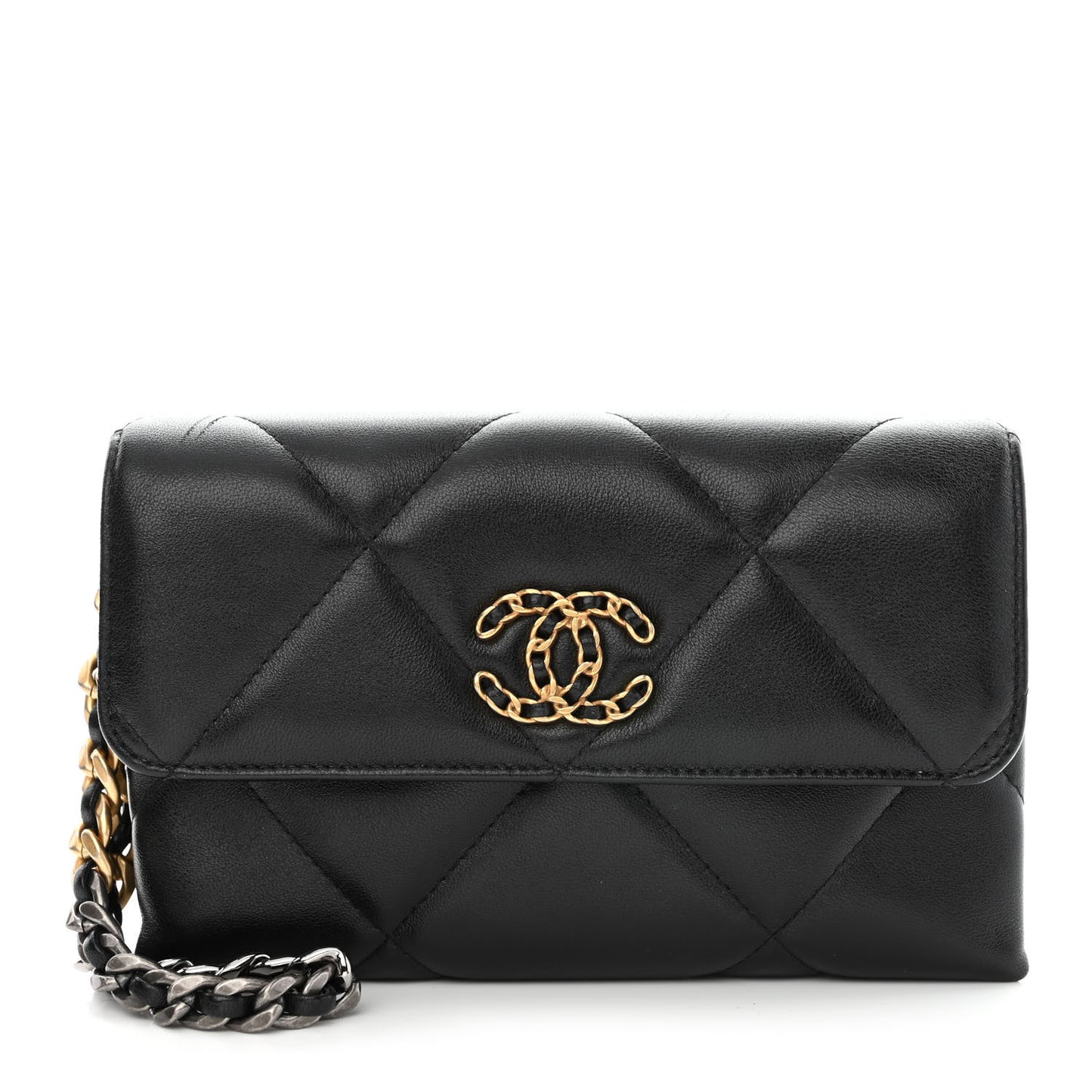 Lambskin Quilted Chanel 19 Flap Clutch Black
