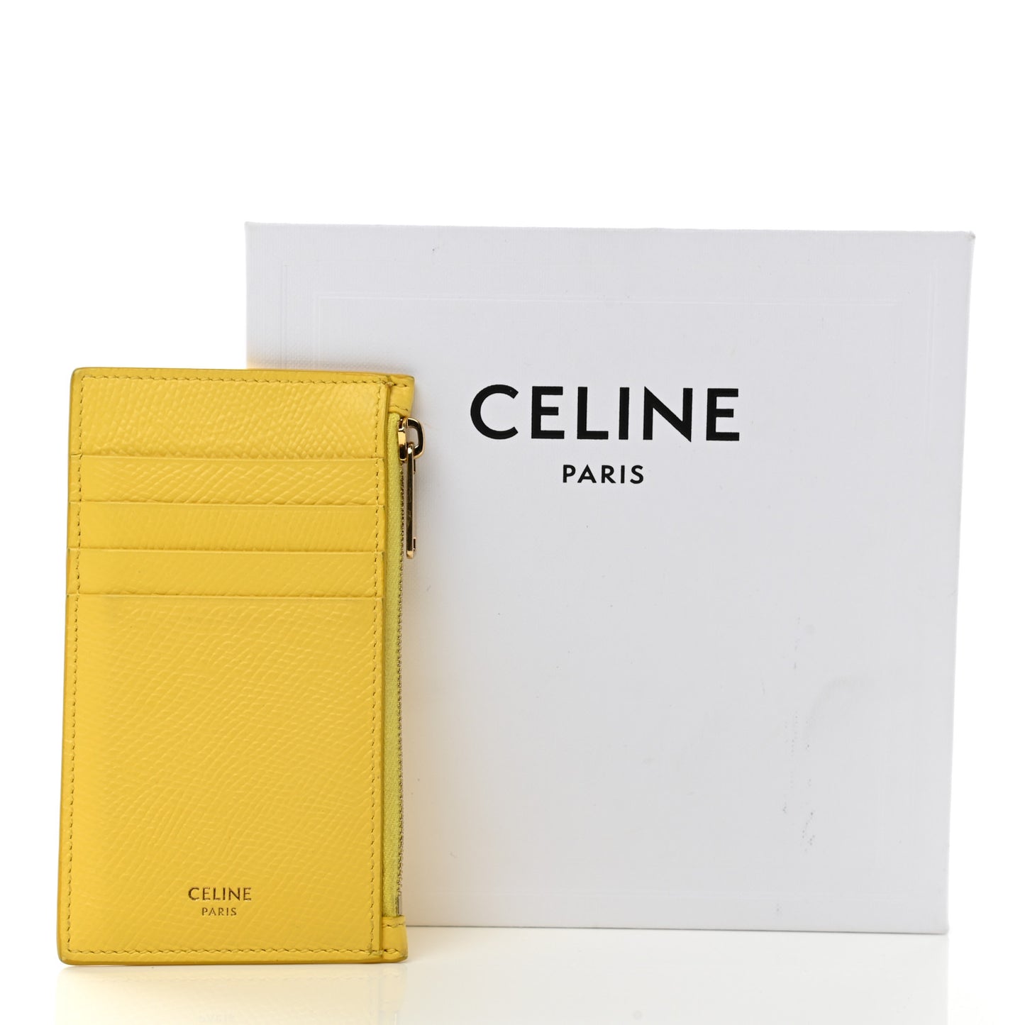 Grained Calfskin Zipped Card Holder Citron