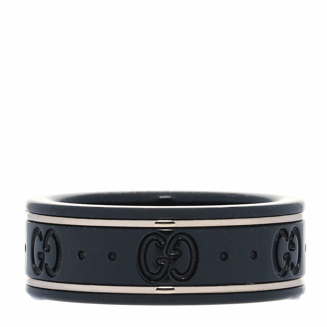 Gucci Black Synthetic Corundum 18K White Gold 7mm Icon Band Ring 50 5.25 1 of 5