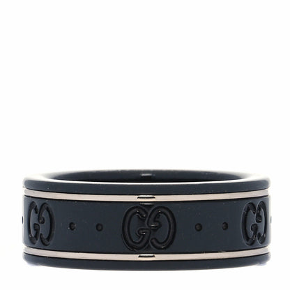 Gucci Black Synthetic Corundum 18K White Gold 7mm Icon Band Ring 50 5.25 1 of 5