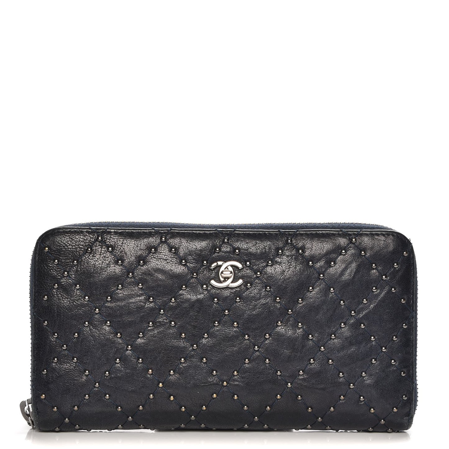 Crumpled Lambskin Studded Paris Dallas Zip Around Wallet Navy