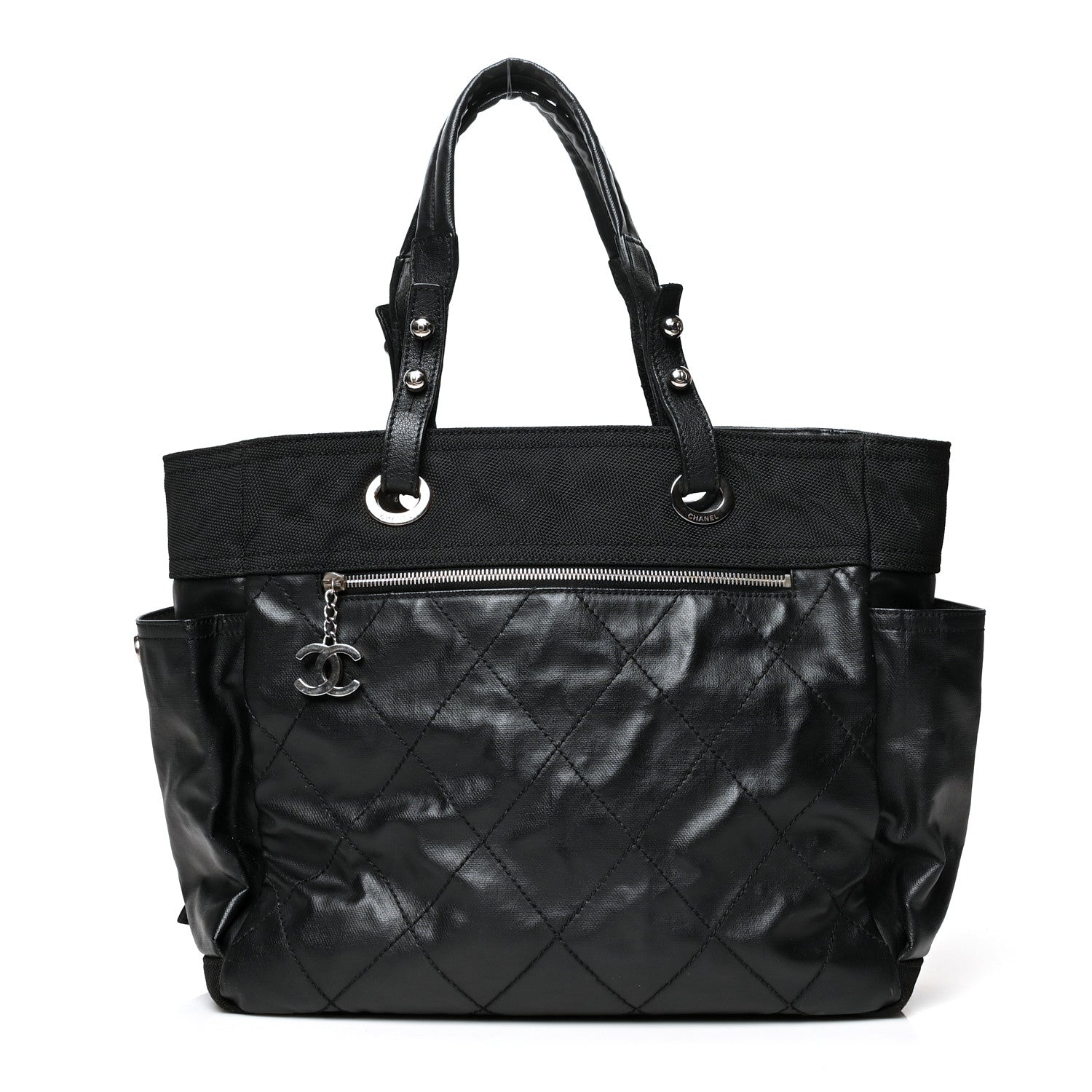 Chanel Coated Canvas Quilted Large Paris Biarritz Tote Black 3 of 14