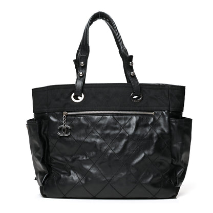 Chanel Coated Canvas Quilted Large Paris Biarritz Tote Black 3 of 14