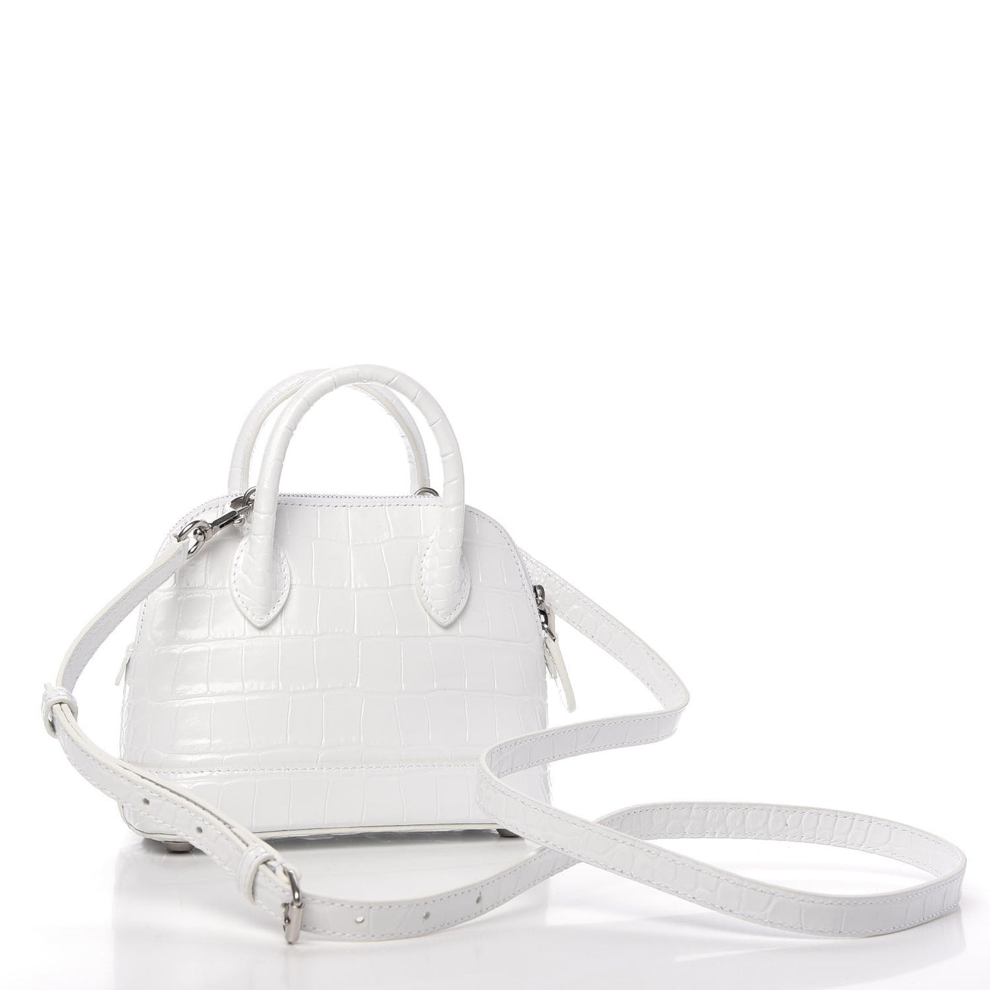 Calfskin Crocodile Embossed XXS Ville Top Handle Bag White Black
