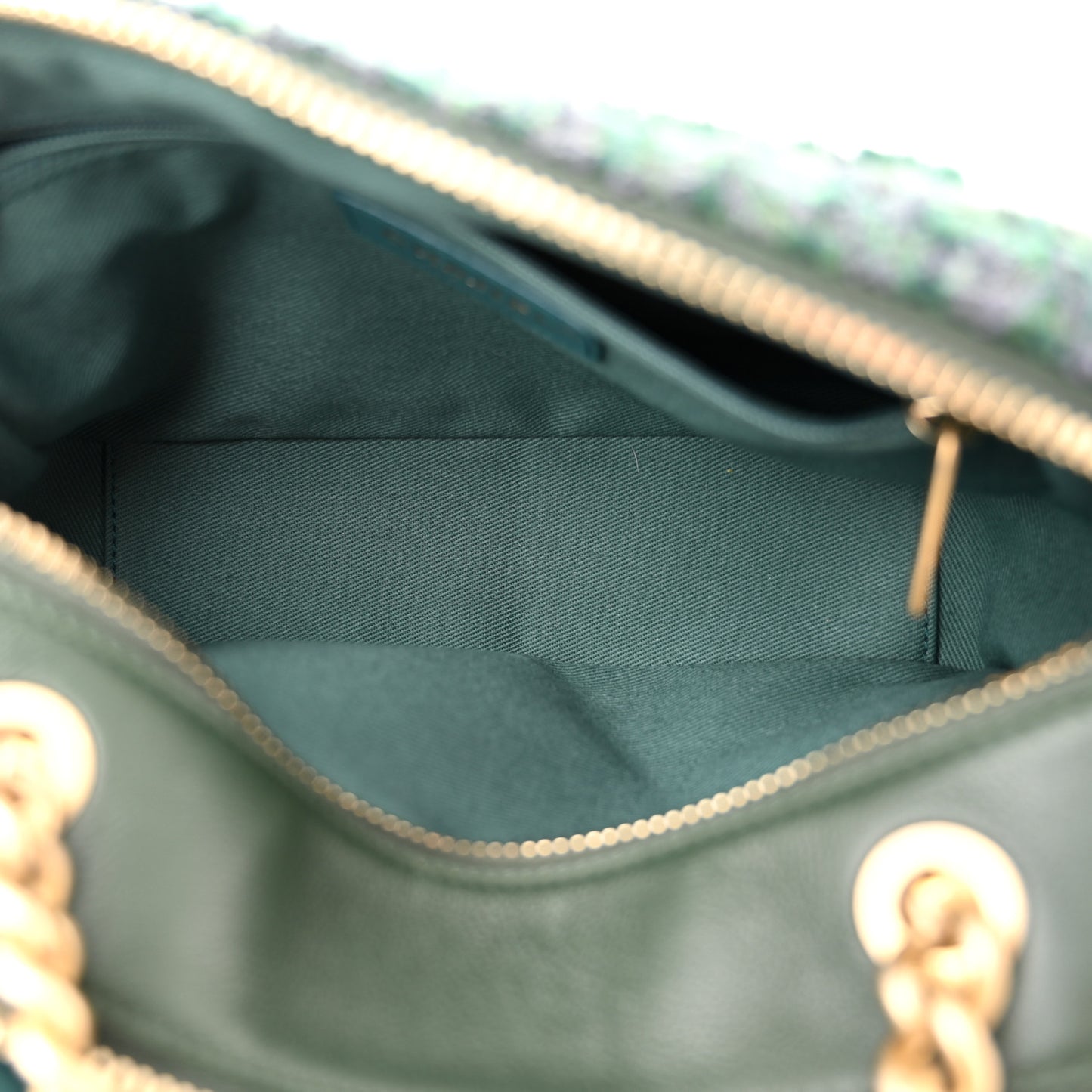 Tweed Shearling Grained Calfskin Camera Case Green