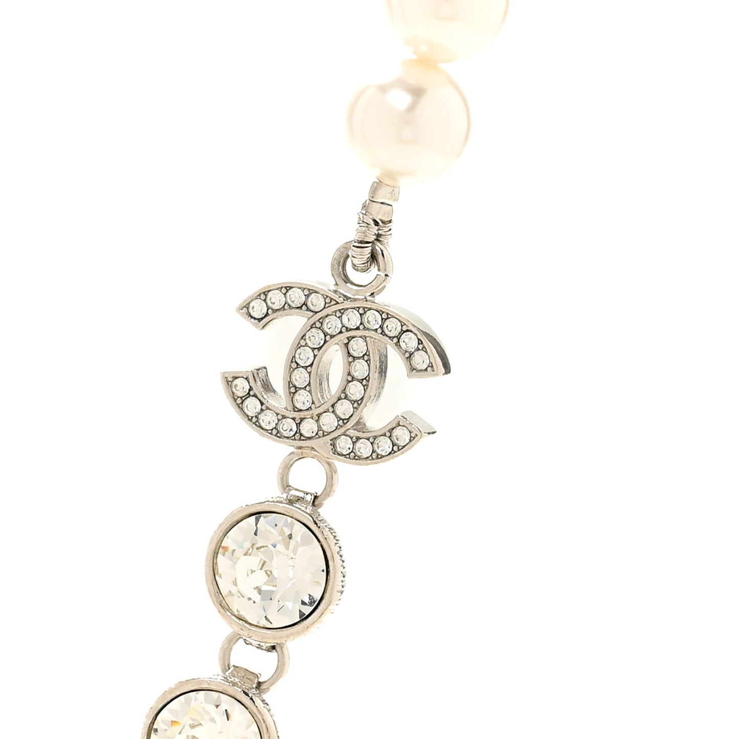 Pearl Crystal CC Choker Necklace Silver