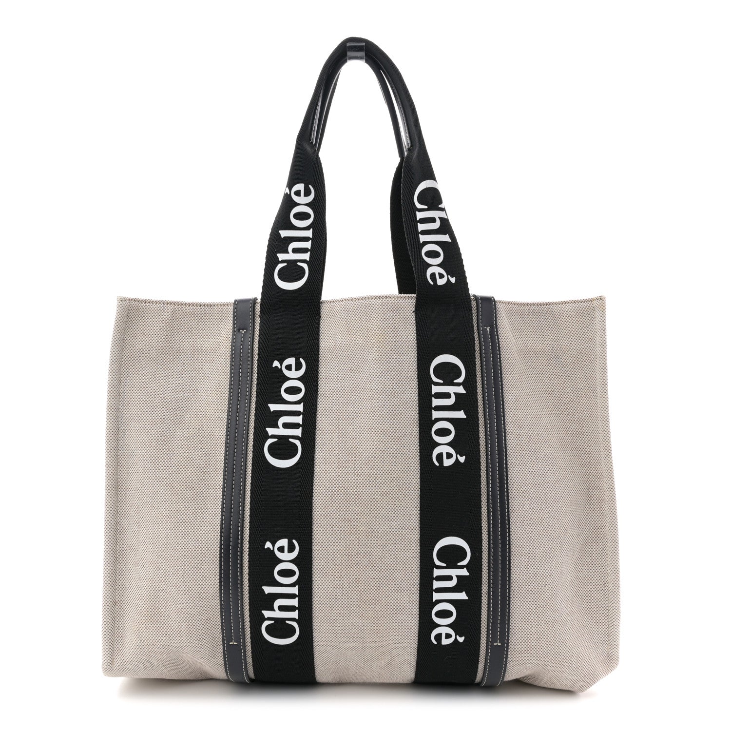 Chloe Linen Calfskin Large Woody Ribbon Tote Black Blue 1 of 25