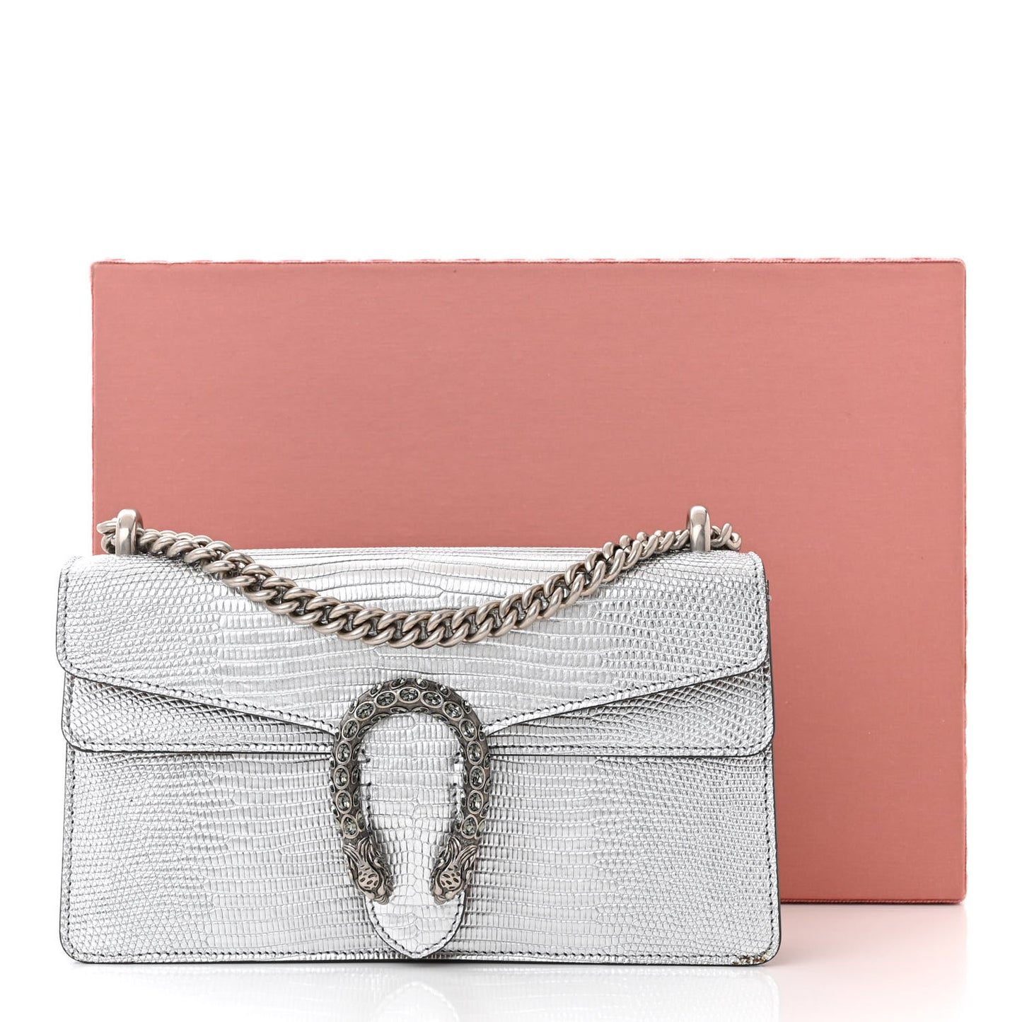 Lizard Crystal Small Dionysus Shoulder Bag Silver