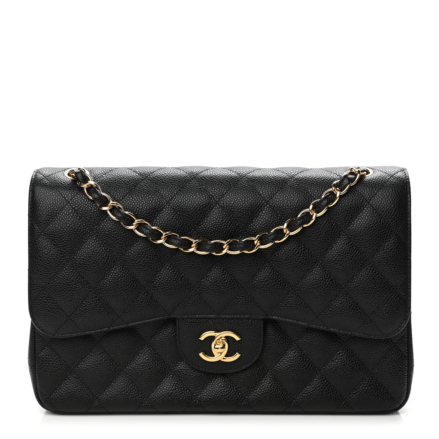 Caviar Quilted Jumbo Double Flap Black