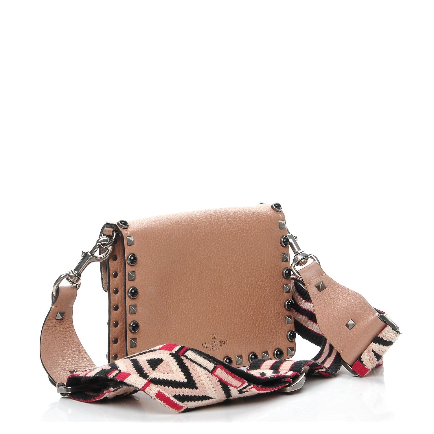 Valentino Garavani Grained Calfskin Onyx Small Guitar Strap Rockstud Rolling Shoulder Flap Bag Soft Noisette 3 of 10