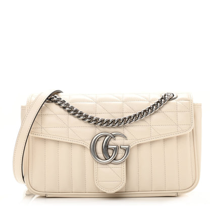 Gucci Calfskin Matelasse Aria Small GG Marmont Shoulder Bag Mystic White 1 of 10