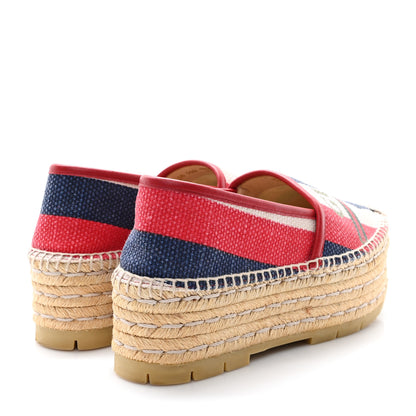 Gucci Canvas Sylvie Stripe Logo Platform Espadrilles 36 Mystic White Hibiscus Red Maritime 5 of 10