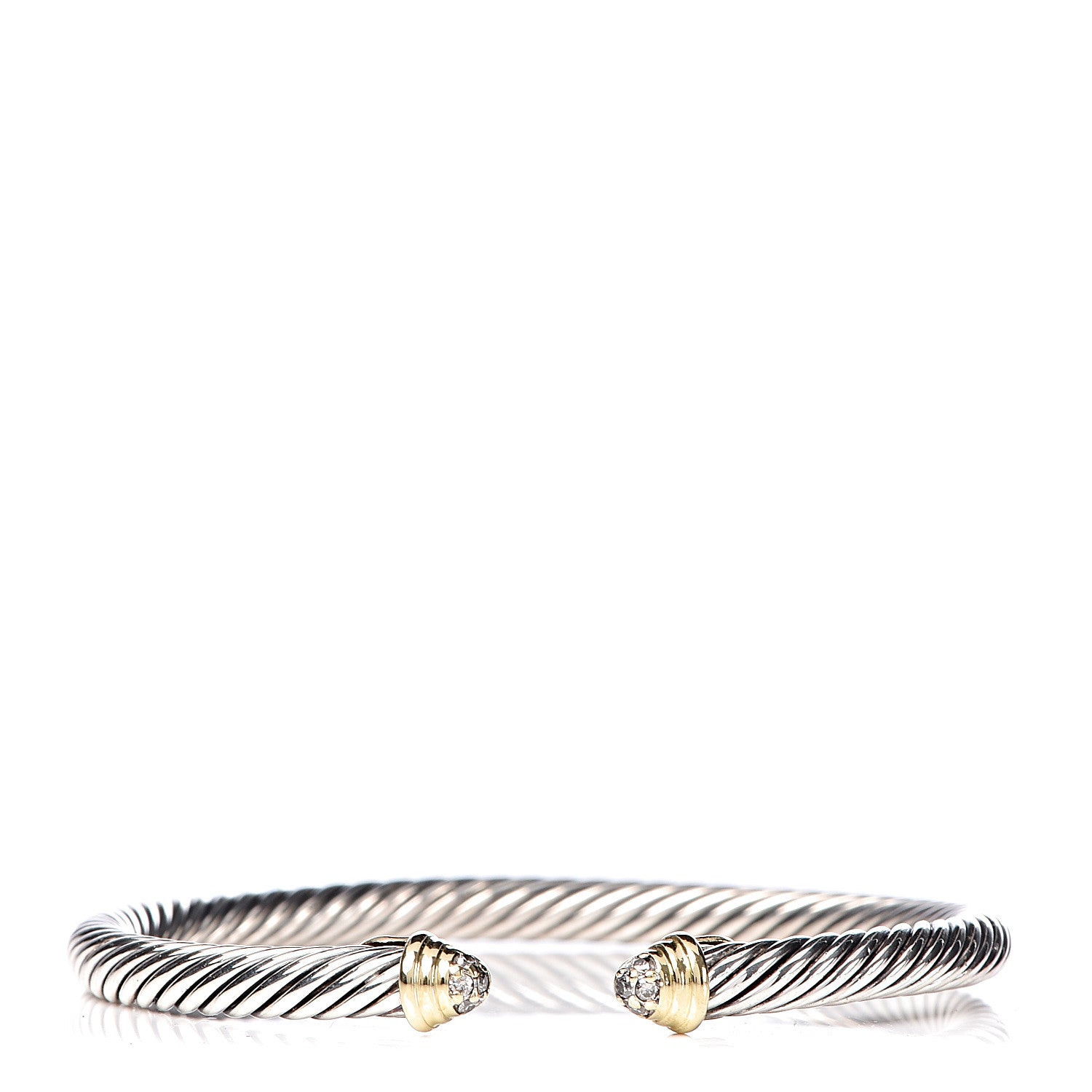 David Yurman Sterling Silver 18K Yellow Gold Diamond 4mm Cable Classics Bracelet 1 of 5