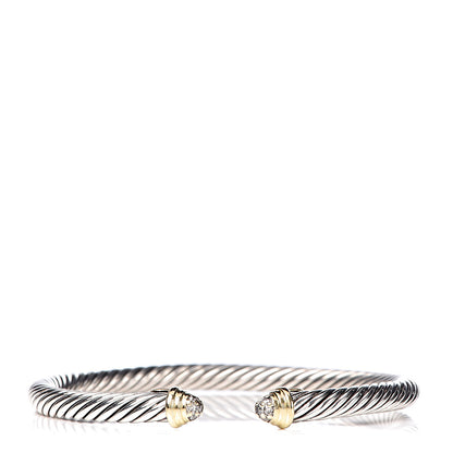 David Yurman Sterling Silver 18K Yellow Gold Diamond 4mm Cable Classics Bracelet 1 of 5