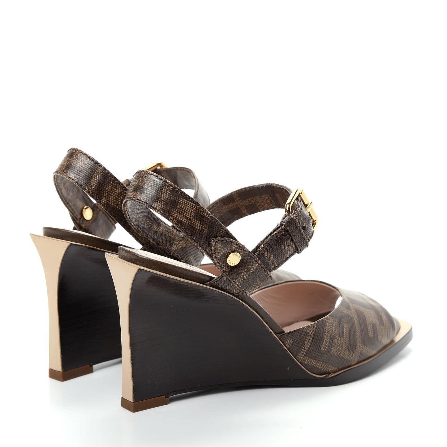 Glazed Fabric FF Wedge Sandals 36 Tobacco Moro