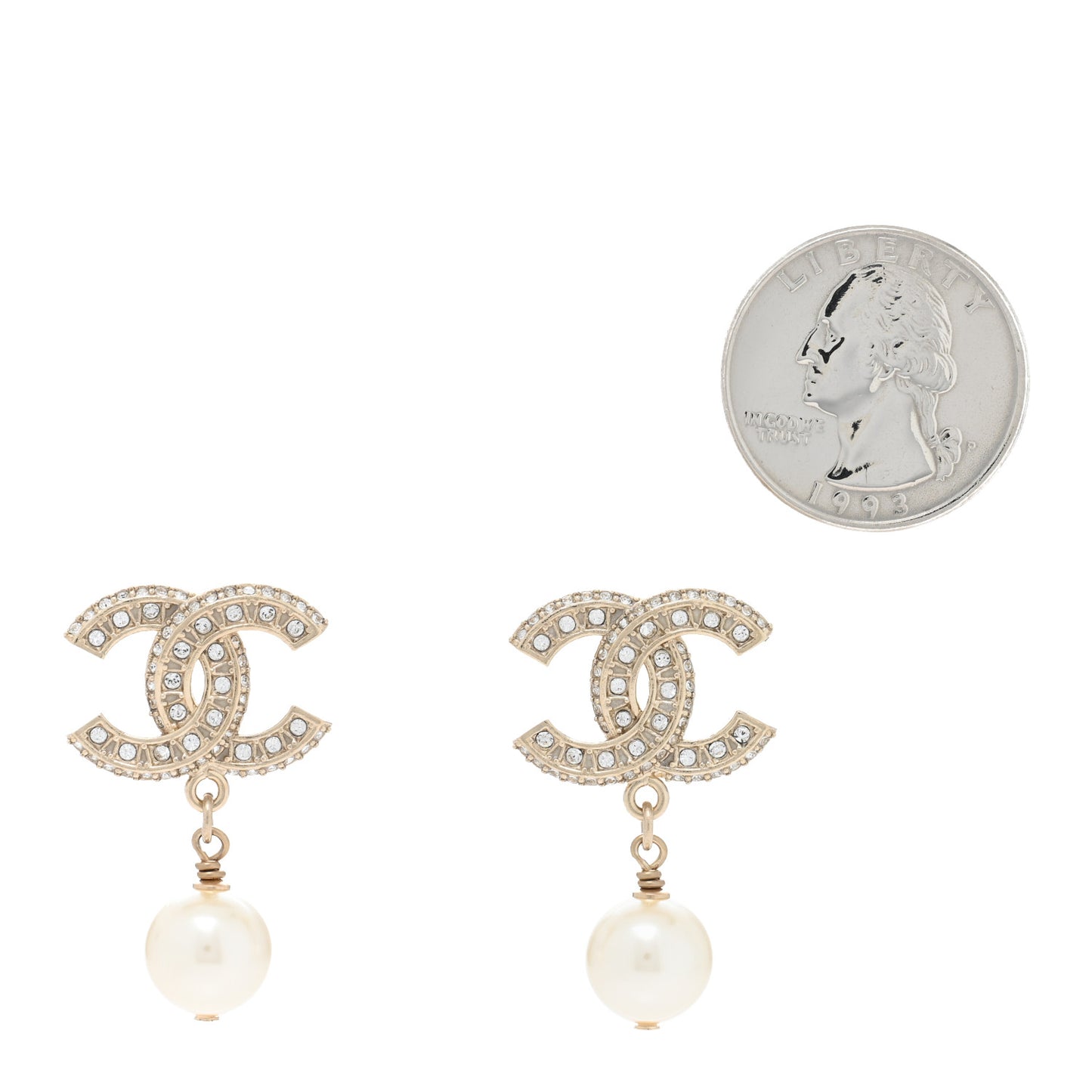 Crystal Pearl CC Drop Earrings Gold