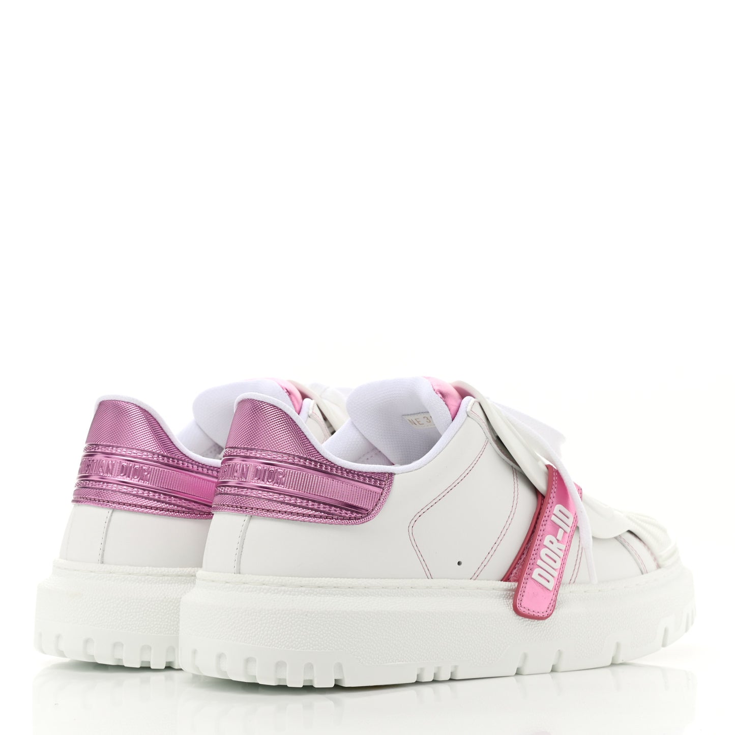 Laminated Calfskin Dior-ID Platform Sneakers 39.5 White Metallic Pink