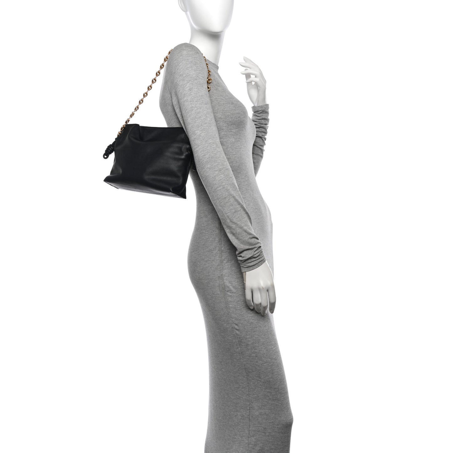 Nappa Calfskin Mini Flamenco Knot Clutch With Chain Black