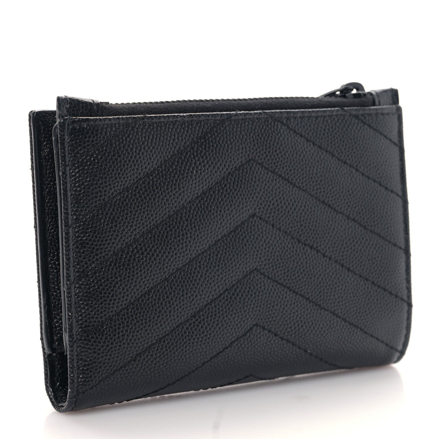 Grain De Poudre Matelasse Chevron Cassandre Fragments Zippered Bi-Fold Wallet Black