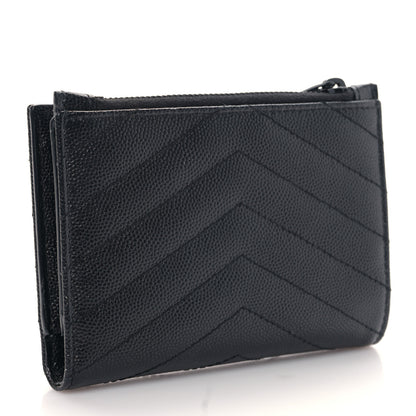 Saint Laurent Grain De Poudre Matelasse Chevron Cassandre Fragments Zippered Bi-Fold Wallet Black 3 of 9