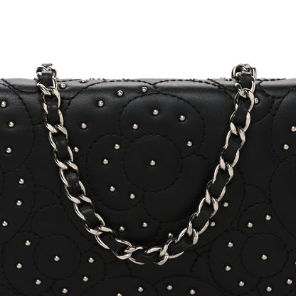 Chanel Lambskin Camellia Studded Wallet on Chain WOC Black 9 of 11