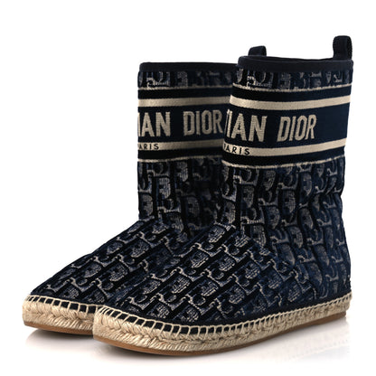 Christian Dior Velvet Oblique Granville Espadrille Boots 38.5 Deep Blue 4 of 11