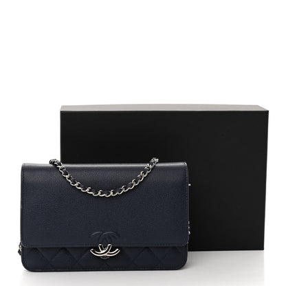 Chanel Grained Calfskin Quilted CC Box Wallet On Chain WOC Navy 12 of 12