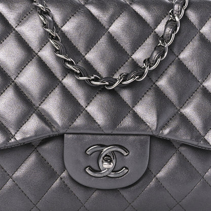 Chanel Metallic Lambskin Quilted Jumbo Single Flap Dark Grey 9 of 10