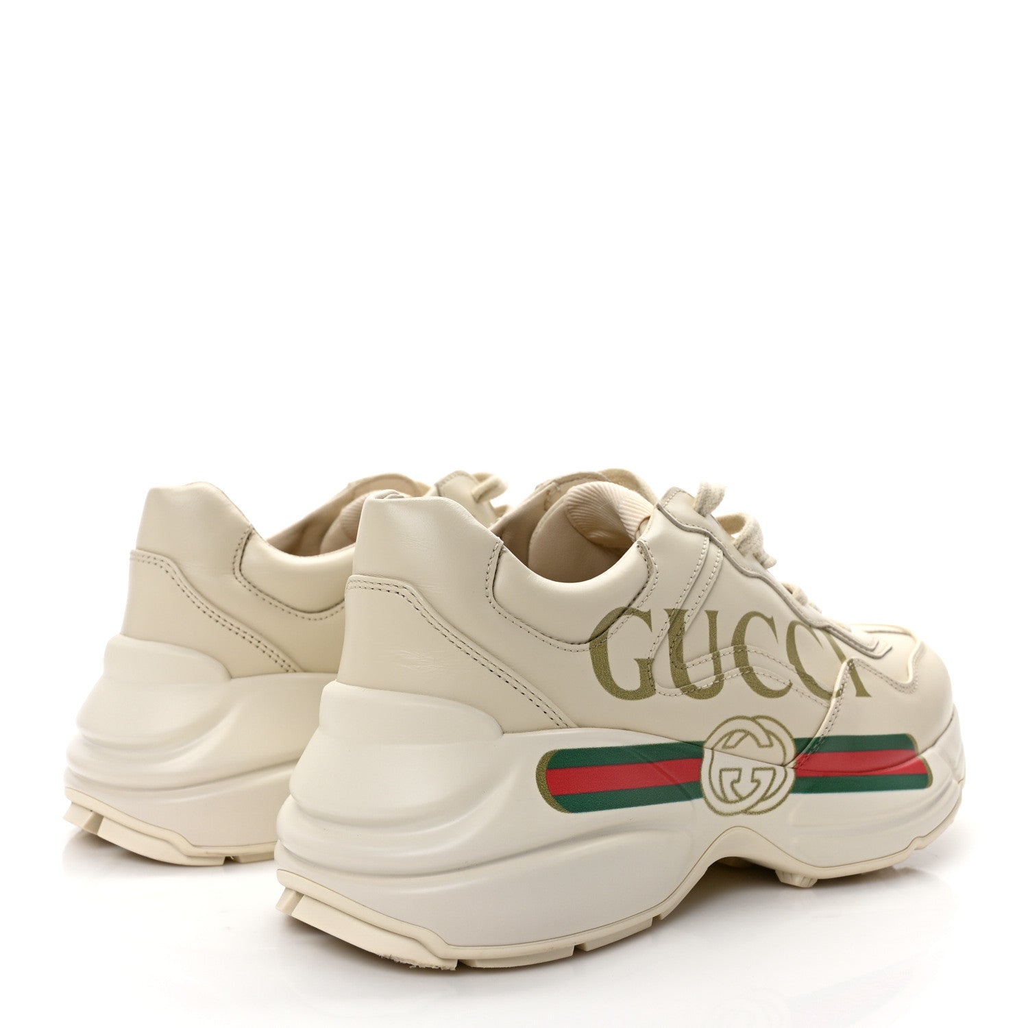 Gucci Calfskin Logo Womens Rhyton Sneakers 37.5 Ivory 4 of 8