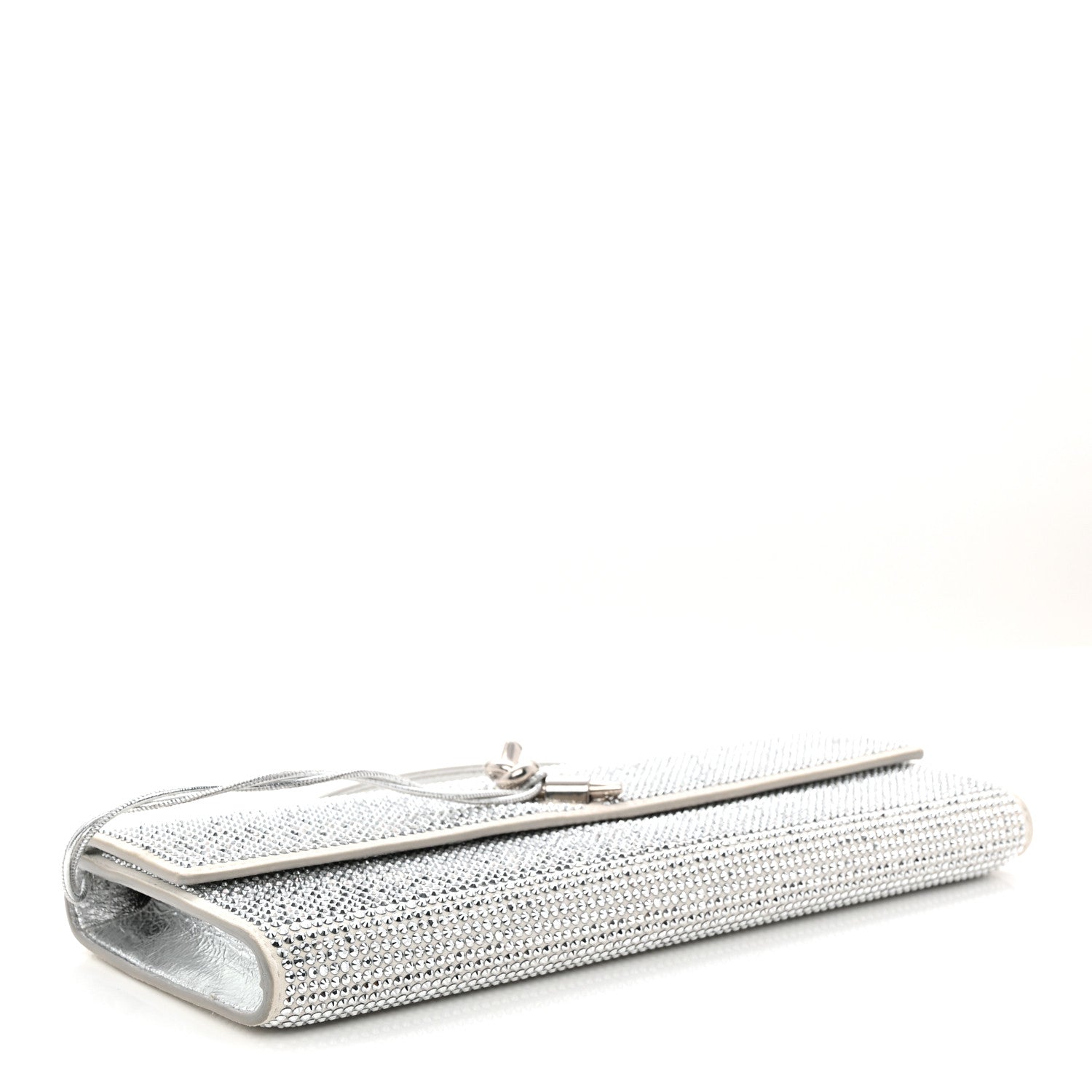 Bottega Veneta Nappa Crystal Long Andiamo Top Handle Clutch White