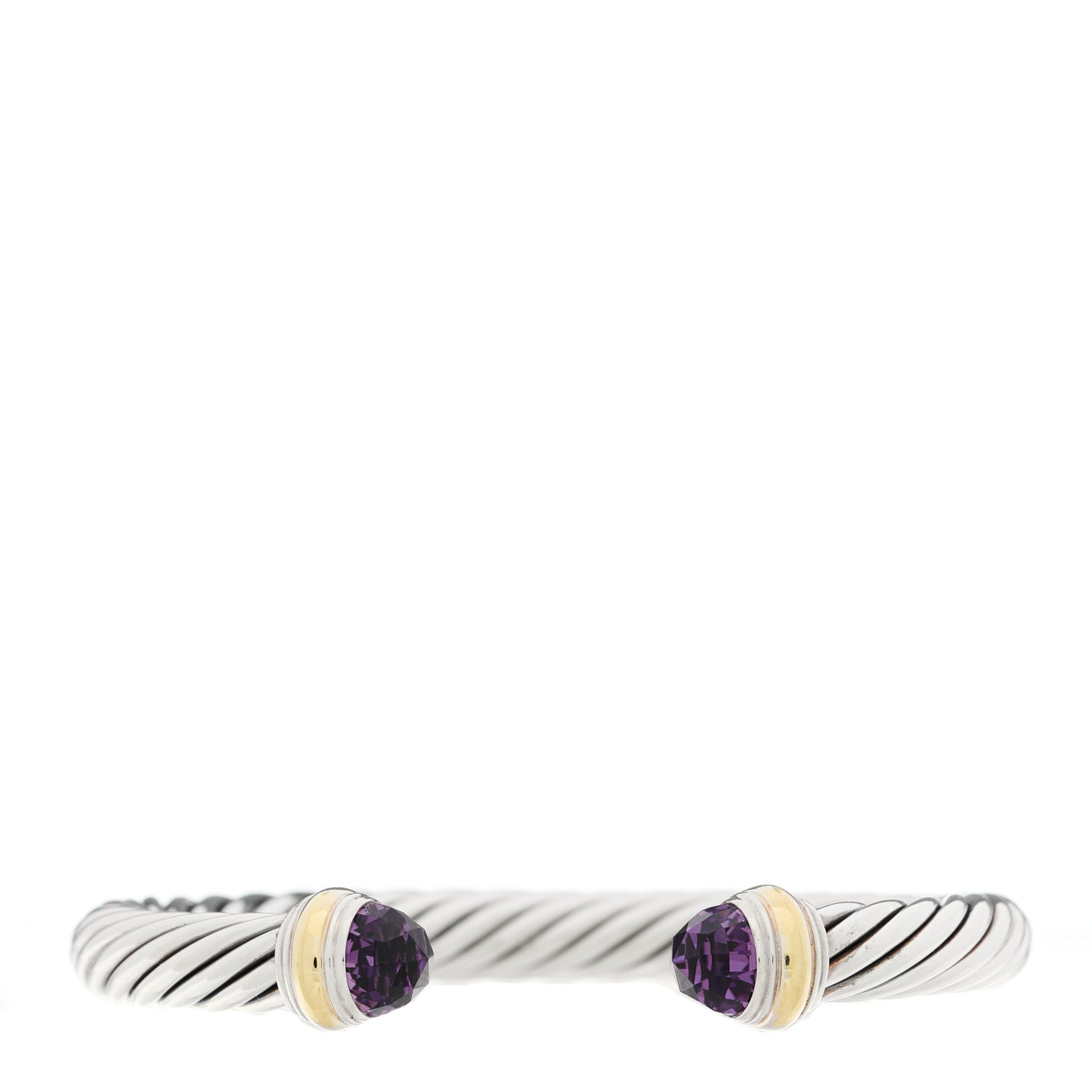 David Yurman Sterling Silver 14K Yellow Gold Amethyst 7mm Cable Classics Bracelet 1 of 3