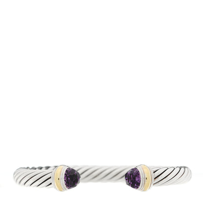 David Yurman Sterling Silver 14K Yellow Gold Amethyst 7mm Cable Classics Bracelet 1 of 3