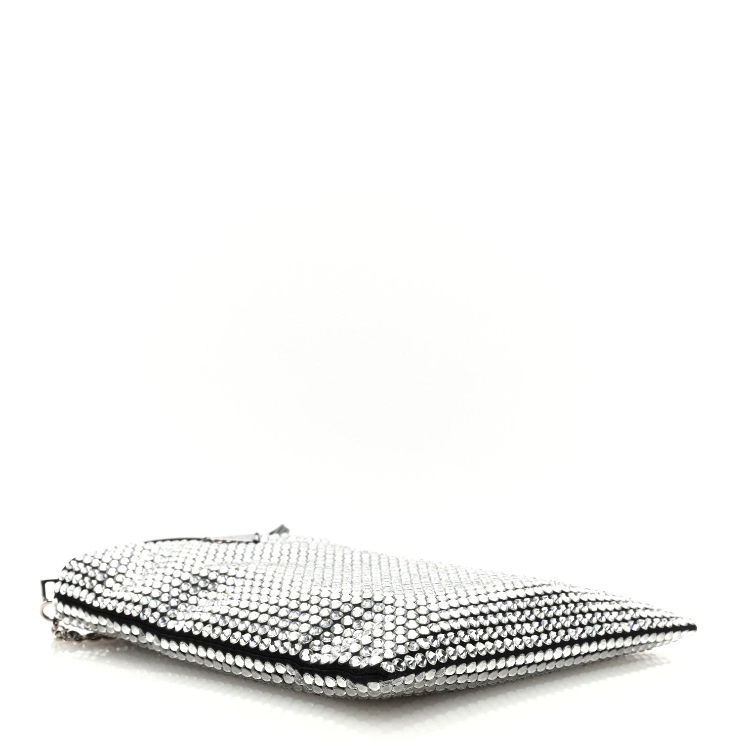 Prada Satin Crystal Metal Triangle Logo Chain Crossbody Handbag Cristal 4 of 8