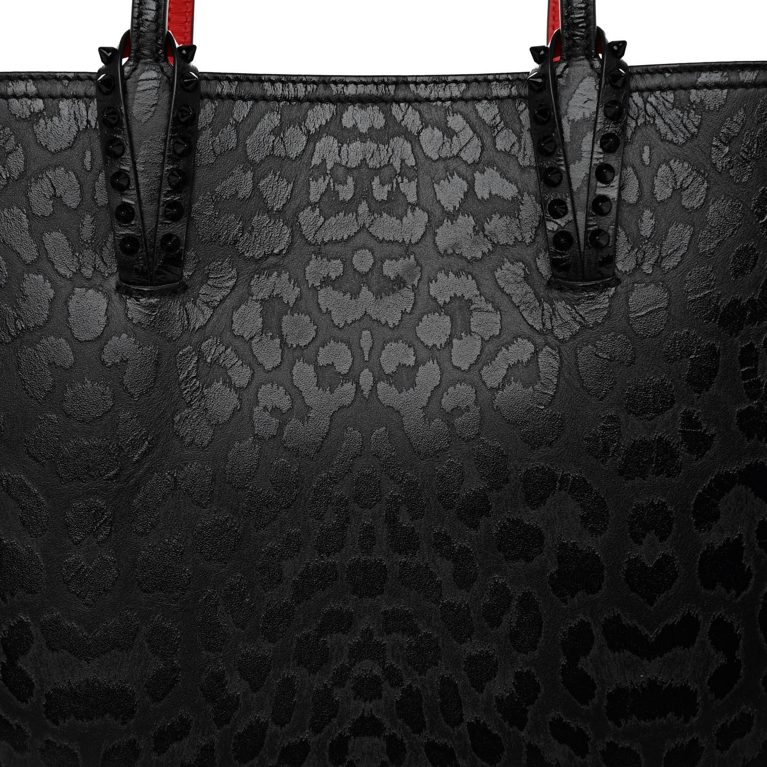 Christian Louboutin Patent Calfskin Leopard Print Spikes East West Cabata Tote Black 8 of 10