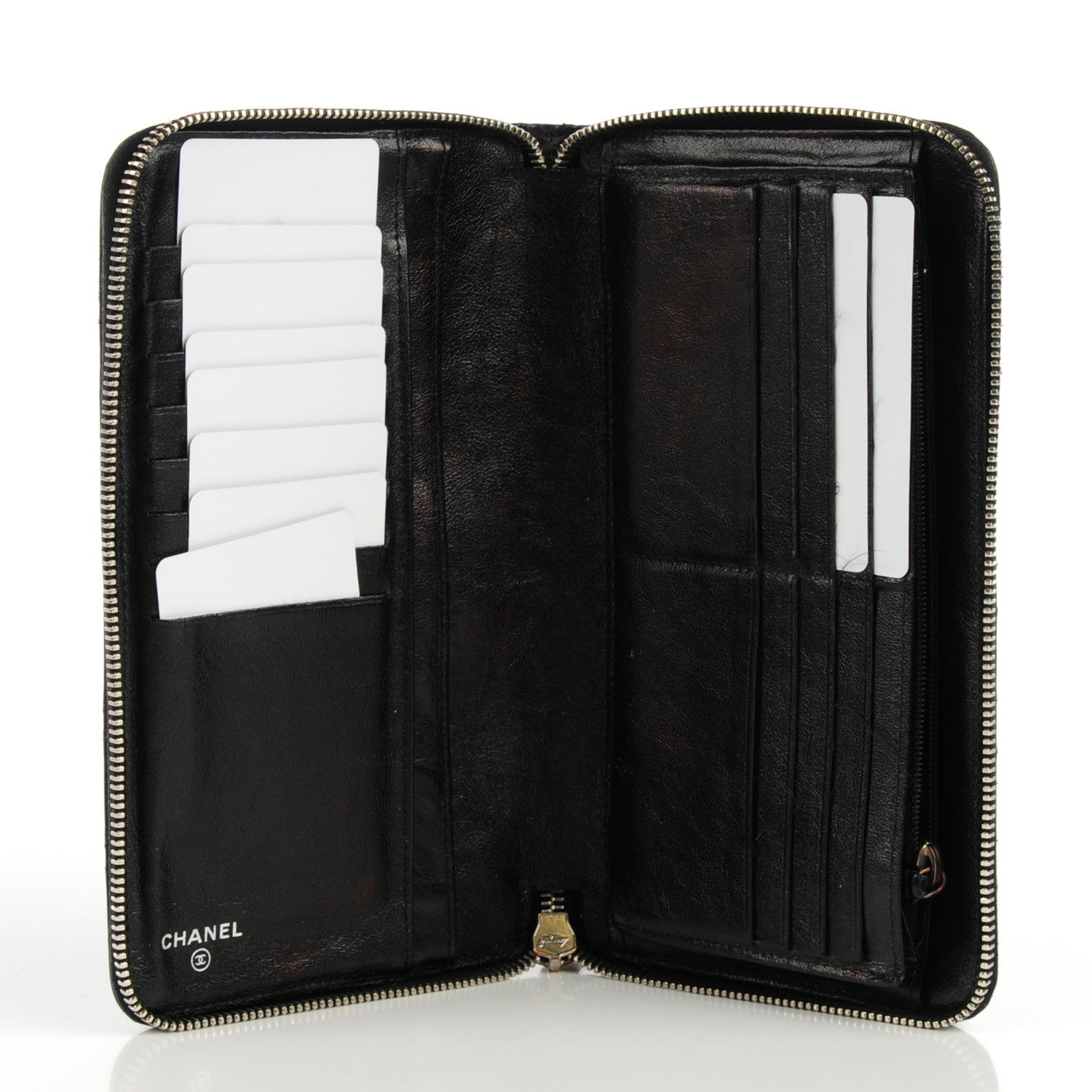 Chanel Glazed Calfskin Quilted Large Zip Around Organizer Wallet Black 7 of 11