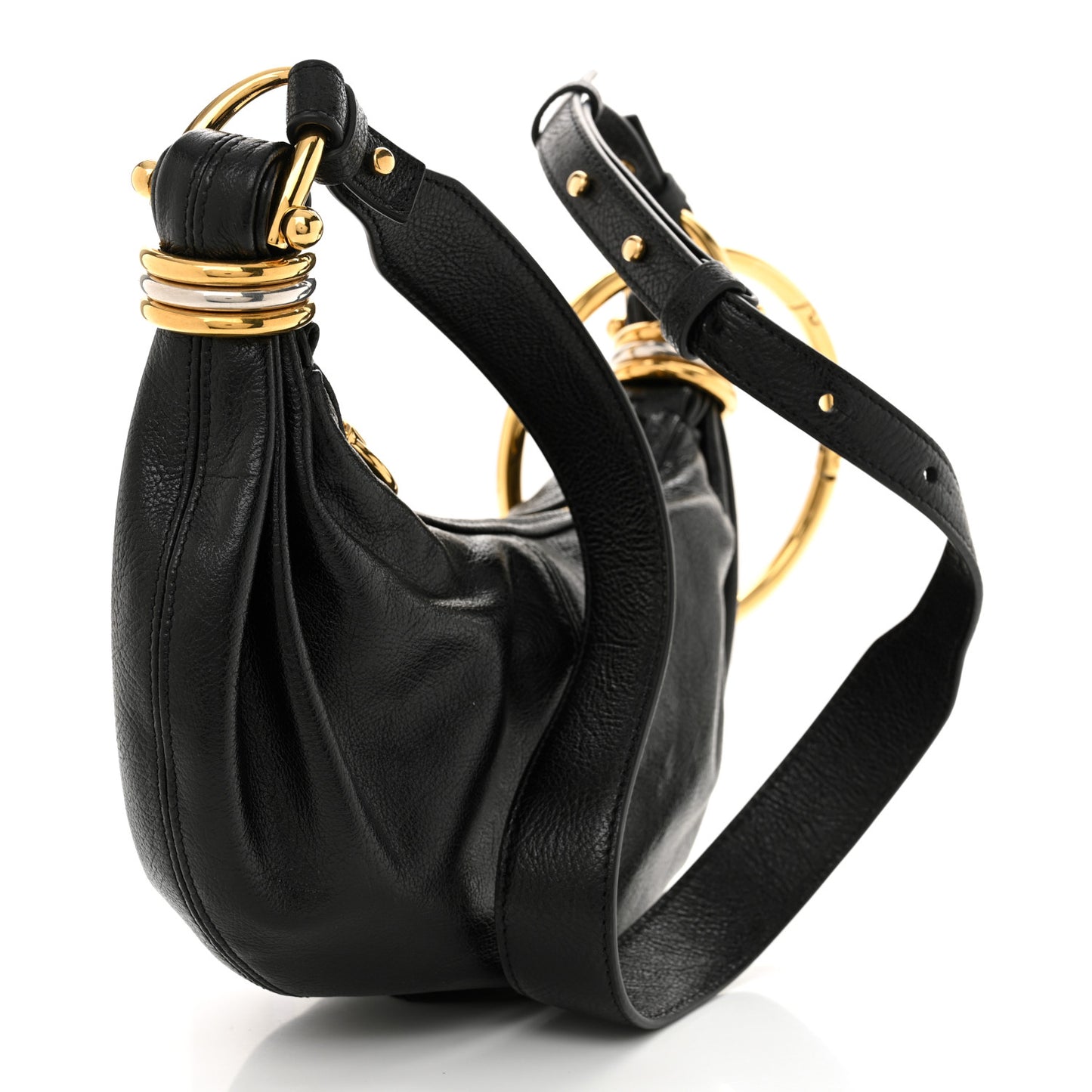 Grained Calfskin Mini Bracelet Hobo Bag Black